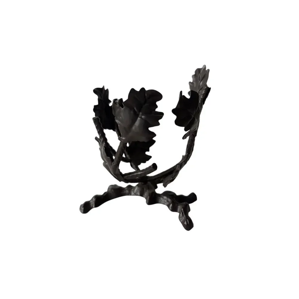 Vintage Twisted Metal Leaf Candle Holder Brutalist Rustic Sculptural 5”